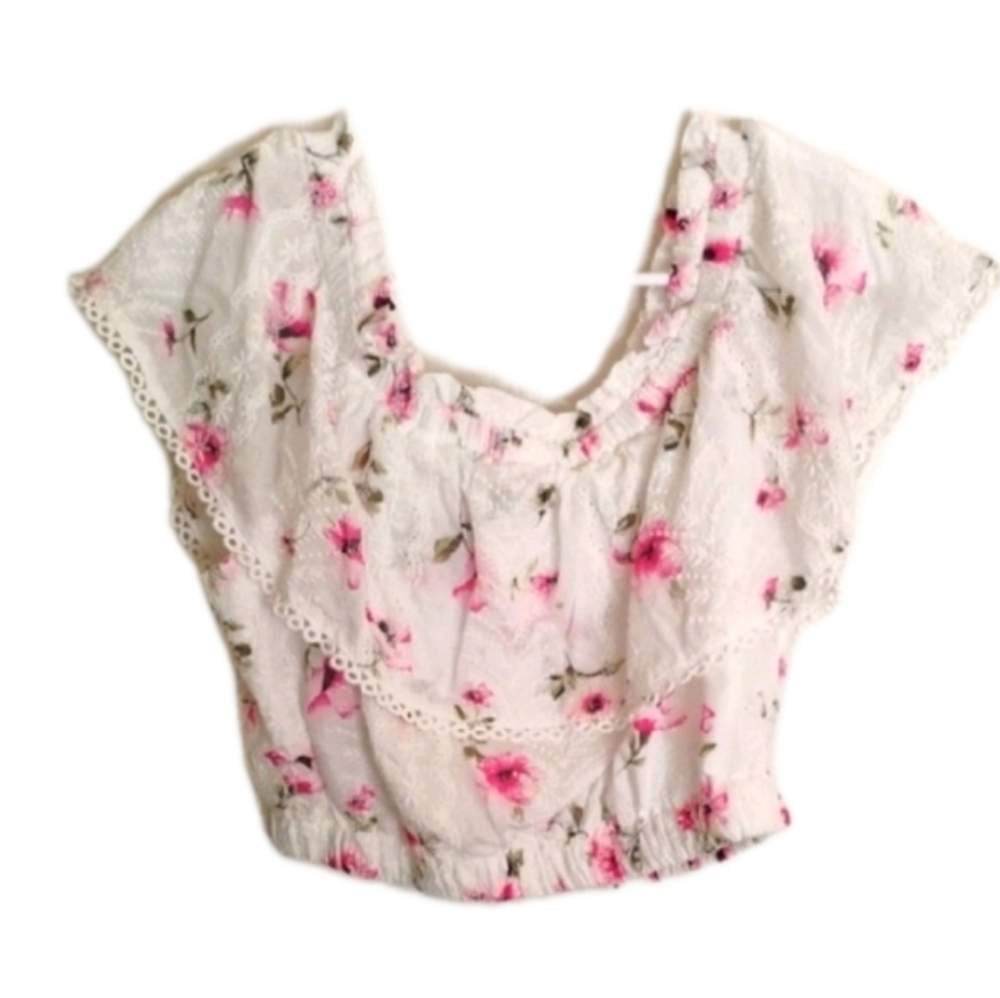 Forever 21 Floral Ruffled Cropped Blouse Size XL